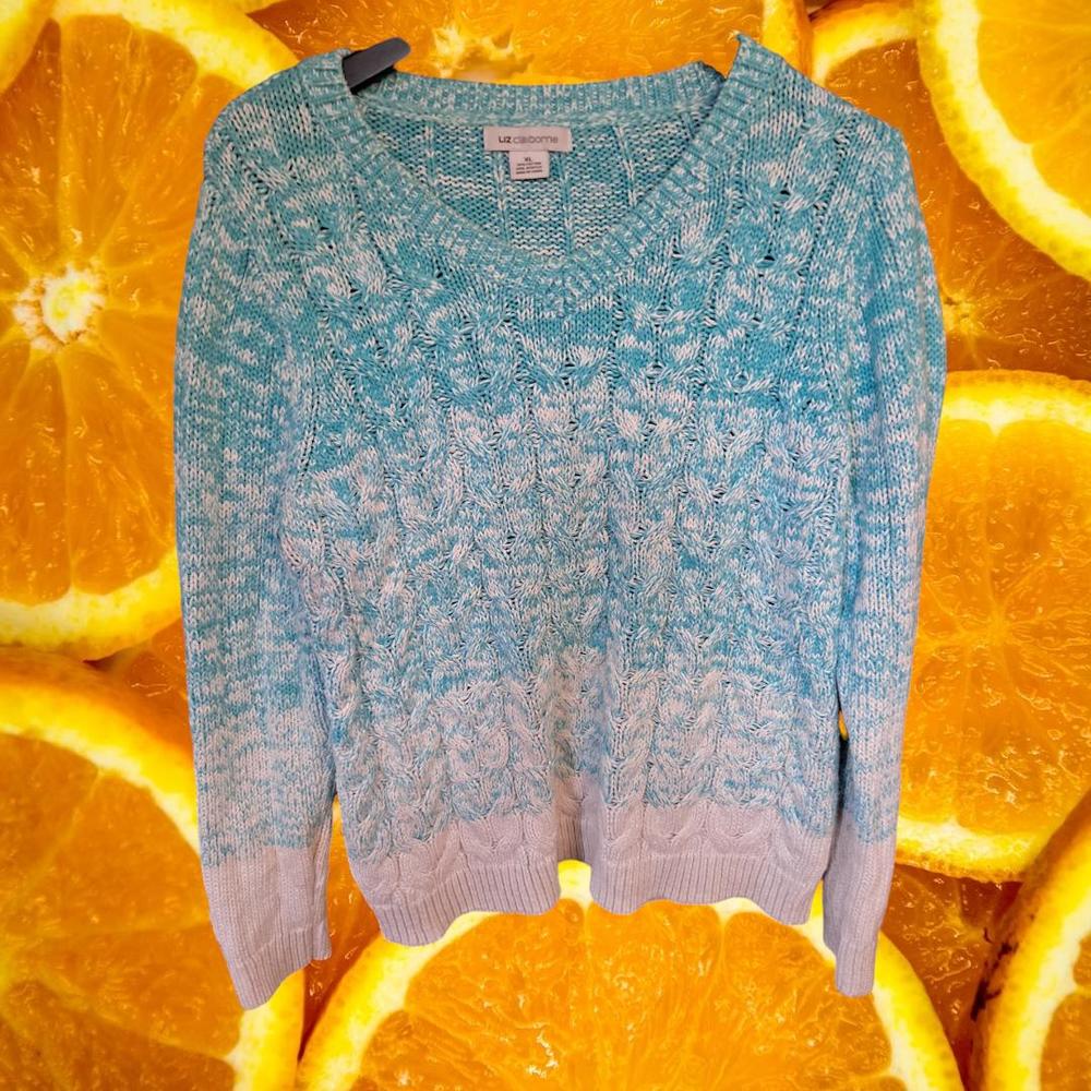 Liz Claiborne White to Blue Omber‎ V Neck Sweater Size XL